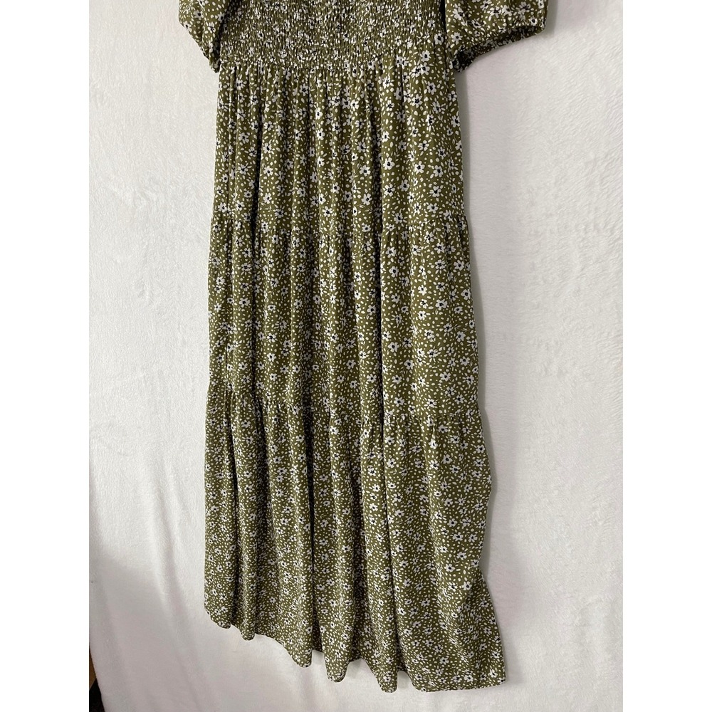 Ann Taylor Petite Olive Green Floral Smocked Tiered Midi Dress 0P Boho Prairie - Picture 6 of 6
